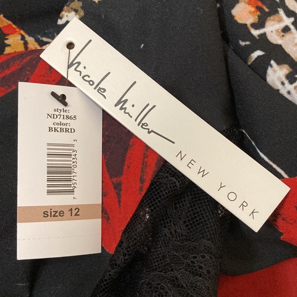 Nicole Miller Bell Sleeve Mock Neck Floral Print Dress - Size 12 - Picture 14 of 14